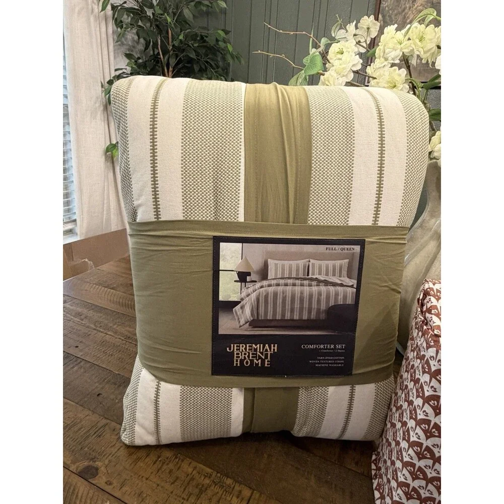 Jeremiah Brent Home 3pc Full/Queen Textured Stripe Cotton Comforter Set Green